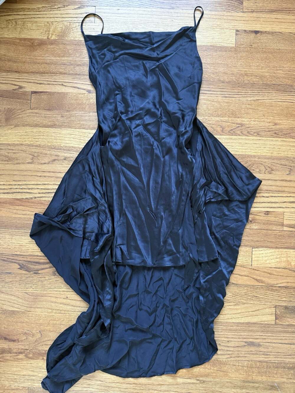 LAGENCE Black 100% Silk Cowl Neck Asymmetrical High Low Slip Dress Size 0 XS